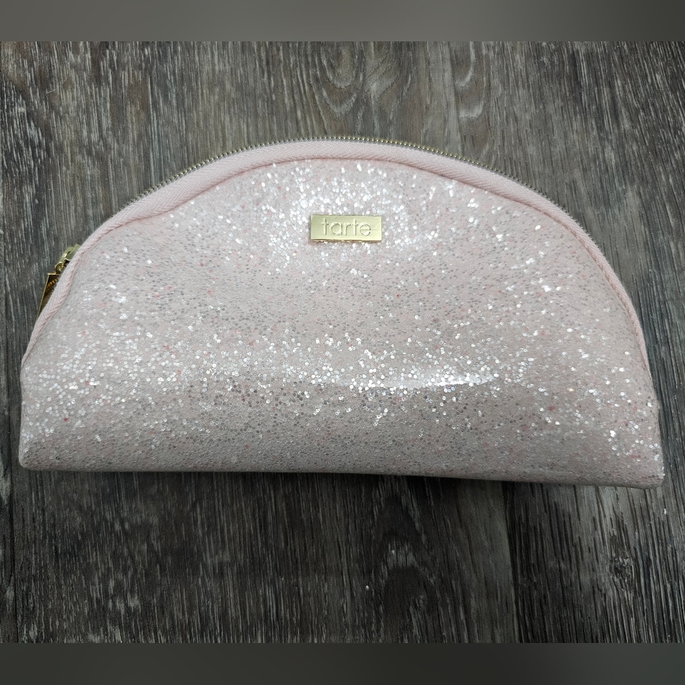 Tarte cosmetics pink glitter makeup bag‎